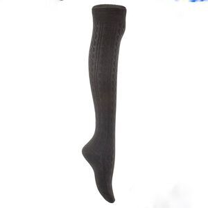 Lian Lifestyle Cable Knit Black Over Thigh High Knee Socks NWT